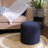 REDEARTH Cylindrical Hand Knitted Pouf - Foot Stool Ottoman - Cord Boho Pouffe - Cotton Round Accent Chair for Home Decor,Kids, Living Room, Bedroom, Nursery, Patio, Lounge(16”x16”x16”;Navy Blue)