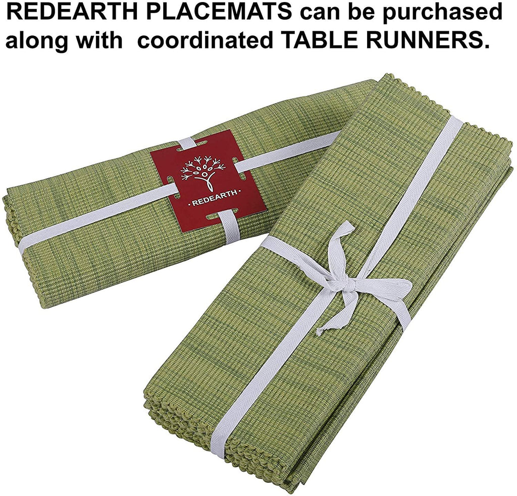 REDEARTH Placemats-Two Tone Ribbed Woven Table Linen for Square, Round, Rectangle Dining Table, Coffee Table, Console, Dresser; 100% Cotton (14x20; Green) Set of 6