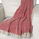 REDEARTH Classic Herringbone Throw Blanket -medium weight soft lap blanket for sofa bed couch chairs loveseats car, living, indoor/ outdoor use 100% Cotton (50x60"; Red)