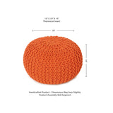 REDEARTH Round Pouf Ottoman -Hand Knitted Cable Boho Poof -Pouffe Accent Chair Circular Seat Footrest for Living Room, Bedroom, Nursery, kidsroom, Patio, Gym; 100% Cotton (19x19x14; Burnt Orange)