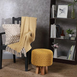 REDEARTH Foot Stool - Handmade Jacquard Wooden 4 Legs Footrest for Living Room, Bedroom, Nursery, kidsroom, Patio, Gym (16"x14"x14"; Mustard) Set of 1