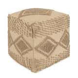 UNSTUFFED Boho Pouf Ottoman Cover -REDEARTH Textured Storage Cube Extra Seat, Square Poof, Pouffe Accent Chair Seat Footrest for Living Room, Bedroom, Nursery, Kidsroom; 100% Cotton (20x20x20; Taupe)