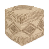 UNSTUFFED Boho Pouf Ottoman Cover -REDEARTH Textured Storage Cube Extra Seat, Square Poof, Pouffe Accent Chair Seat Footrest for Living Room, Bedroom, Nursery, Kidsroom; 100% Cotton (20x20x20; Taupe)