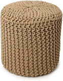 REDEARTH Cylindrical Hand Knitted Pouf - Foot Stool Ottoman - Cord Boho Pouffe - Cotton Round Poof Accent Chair for Home Decor, Kids, Living Room, Bedroom, Nursery, Patio, Lounge (16