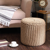 REDEARTH Cylindrical Hand Knitted Pouf - Foot Stool Ottoman - Cord Boho Pouffe - Cotton Round Poof Accent Chair for Home Decor, Kids, Living Room, Bedroom, Nursery, Patio, Lounge (16"x16"x16", Beige)