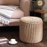 REDEARTH Cylindrical Hand Knitted Pouf - Foot Stool Ottoman - Cord Boho Pouffe - Cotton Round Poof Accent Chair for Home Decor, Kids, Living Room, Bedroom, Nursery, Patio, Lounge (19"x19"x14", Beige)