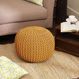 REDEARTH Round Pouf Ottoman -Hand Knitted Cable Boho Poof Home Décor Pouffe Accent Chair Circular Seat Footrest for Living Room, Bedroom, Nursery, Kidsroom, Lounge; 100% Cotton (19"x19"x14"; Mustard)