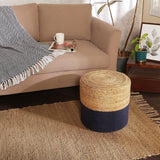 REDEARTH Cylindrical Pouf Ottoman -Braided Pouffe Accent Chair Round Seat Footrest for Living Room, Bedroom, Nursery, kidsroom, Patio, Gym; 50% Jute, 50% Cotton (14.5x14.5x16; Navy Natural)