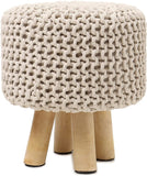 REDEARTH Foot Stool -Handmade Macrame Wooden 4 Legs Seat Footrest for Living Room, Bedroom, Nursery, kidsroom, Patio, Gym; 100% Cotton (16x14x14; Natural)