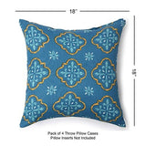 REDEARTH Printed Throw Pillow Cushion Covers-Woven Decorative Farmhouse Cases set for couch, sofa, bed, chair, dining, patio, outdoor, car; 100% Cotton (18x18"; Persian Blue1) Pack of 4