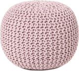 REDEARTH Round Pouf Ottoman -Hand Knitted Cable Boho Poof Home Décor Pouffe Accent Chair Circular Seat Footrest for Living Room, Bedroom, Nursery, Kidsroom, Lounge; 100% Cotton (19.5"x19.5"x14"; Pale Pink)