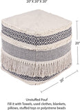 UNSTUFFED Pouf Ottoman Cover -REDEARTH Boho Textured Storage Square Extra Seat, Farmhouse Poof Pouffe Accent Home Decor for Living Room, Bedroom, Nursery, Kidsroom, Study Nook (20x20x20; Black)