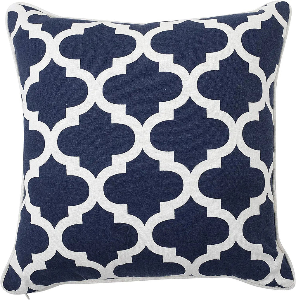 REDEARTH Printed Throw Pillow Cushion Covers-Woven Decorative Farmhouse Cases set for couch, sofa, bed, chair, dining, patio, outdoor, car; 100% Cotton (18x18"; Navy) Pack of 2