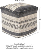 UNSTUFFED Pouf Ottoman Cover Textured Storage Cube Bean Bag Poof Pouffe Accent Chair Seat Footrest for Living Room, Bedroom, Patio, Gym; 100% Cotton (20"X20"X20", Precis Descant Gray)
