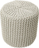 REDEARTH Cylindrical Hand Knitted Pouf - Foot Stool Ottoman - Cord Boho Pouffe - Cotton Round Poof Accent Chair for Home Decor, Kids, Living Room, Bedroom, Nursery, Patio, Lounge(16”x16”x16”; Ivory)