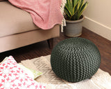 REDEARTH Round Hand Knitted Pouf -Foot Stool Bean Bag Ottoman, Cord Boho Pouffe, Poof Accent Beanbag Chair Footrest for Living Room, Bedroom, Nursery, Patio, Lounge (19”x19”x14”; Olive)