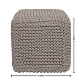 REDEARTH Cube Hand Knitted Pouf -Foot Stool Ottoman, Cord Boho Pouffe, Poof Accent Filled Ready to Use Table or Footrest for Living Room, Bedroom, Nursery, Patio, 100% Cotton (16”x16”x16”; Taupe)