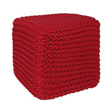 REDEARTH Cube Hand Knitted Pouf - Foot Stool Ottoman - Decorative Cord Boho Pouffe - Square Poof Accent Beanbag Chair Footstool For Kids, Living Room, Bedroom, Nursery, Patio, Lounge16x16x16; Red