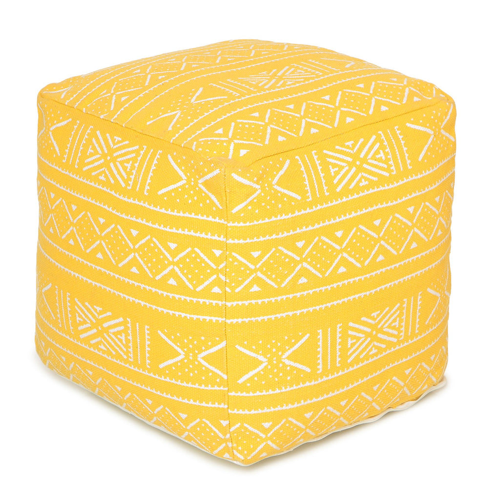 UNSTUFFED Pouf Ottoman Cover - REDEARTH Printed Storage Boho Poof Decor Accent Chair Cube Seat Footrest For Living Room,Bedroom,Nursery, Farmhouse, Kidsroom, Patio;100% Cotton (20X20X20; Mustard)