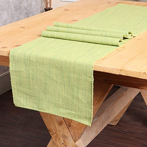 REDEARTH Christmas Table Runner-Ribbed tie n dye effect Thanksgiving Fall Harvest Decor Woven Table Linen for Rectangle, Round Dining Table, Coffee Table, Console, Dresser; 100% Cotton (14x72"; Kiwi)