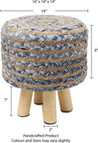 REDEARTH Foot Stool -Handmade Wooden 4 Legs Jute and Denim Seat Footrest for Living Room, Bedroom, Nursery, kidsroom, Patio, Gym; 50% Jute 50% Cotton (16"x14"x14"; Levi Charm Denim Blue)