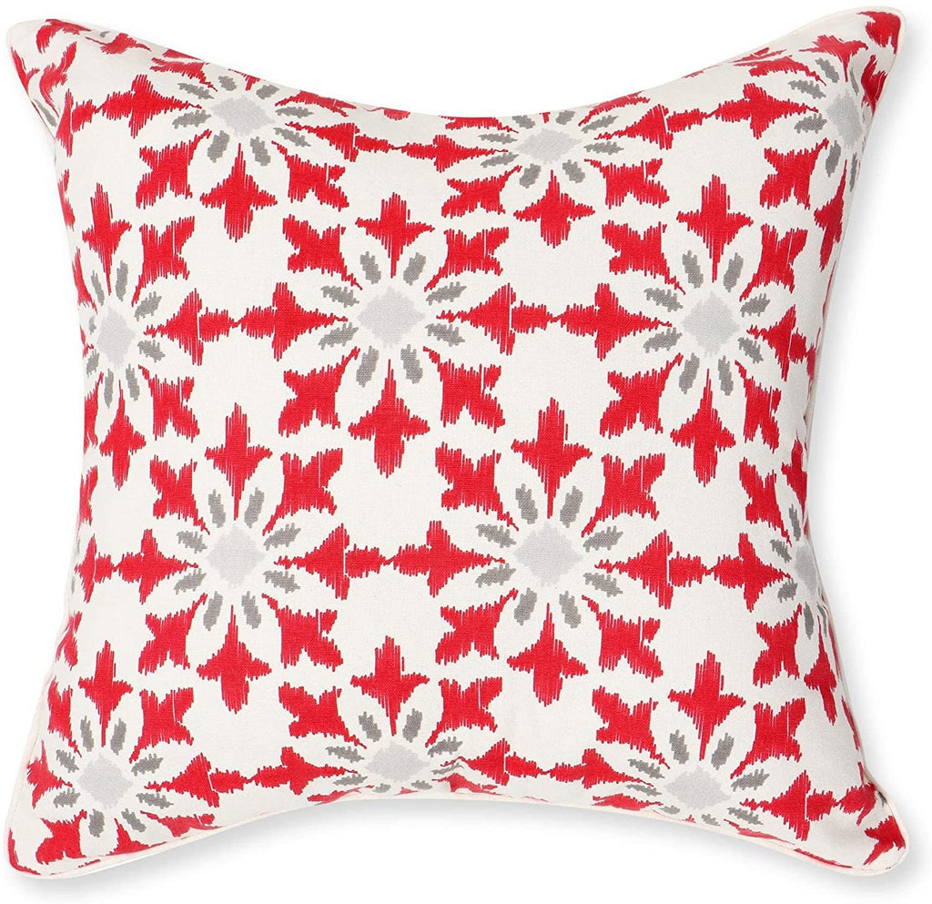 REDEARTH Printed Throw Pillow Cushion Covers-Woven Decorative Farmhouse Cases set for couch, sofa, bed, chair, dining, patio, outdoor, car; 100% Cotton (18x18"; Red1) Pack of 2