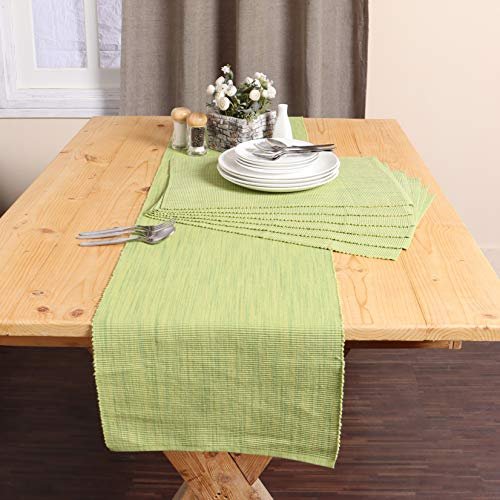 REDEARTH Christmas Table Runner-Ribbed tie n dye effect Thanksgiving Fall Harvest Decor Woven Table Linen for Rectangle, Round Dining Table, Coffee Table, Console, Dresser; 100% Cotton (14x72"; Kiwi)