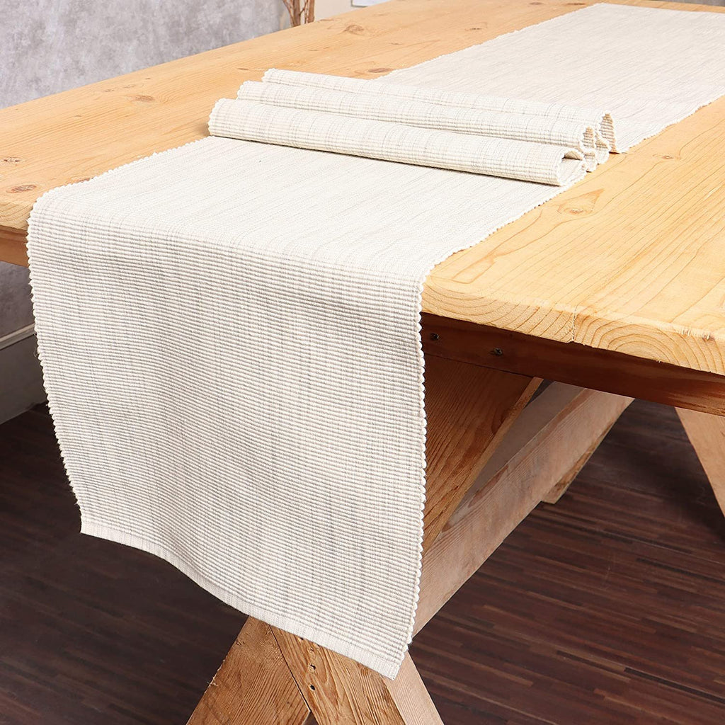 REDEARTH Table Runner-Ribbed with tie n dye effect Woven Table Linen for Square, Round, Rectangle Dining Table, Coffee Table, Console, Dresser; 100% Cotton (14x72"; Ecru)