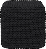 REDEARTH Cube Pouf Foot Stool Ottoman -Hand Knitted Poof, Cord Boho Pouffe, Home Décor Accent Chair, Stuffed Footrest for Living Room, Bedroom, Nursery, Covered Patio (16”x16”x16”; Black)