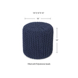 REDEARTH Cylindrical Hand Knitted Pouf - Foot Stool Ottoman - Cord Boho Pouffe - Cotton Round Accent Chair for Home Decor,Kids, Living Room, Bedroom, Nursery, Patio, Lounge(16”x16”x16”;Navy Blue)