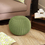 REDEARTH Round Pouf Foot Stool Ottoman -Cotton Knitted Cord Boho Pouffe, Cable Poof Accent Chair Filled Footrest Ready to use for Living Room, Bedroom, Nursery, Patio, Lounge (19.5"x19.5" x14",Kiwi)