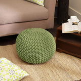 REDEARTH Round Pouf Foot Stool Ottoman -Cotton Knitted Cord Boho Pouffe, Cable Poof Accent Chair Filled Footrest Ready to use for Living Room, Bedroom, Nursery, Patio, Lounge (19"x19" x14",Kiwi)