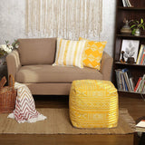 UNSTUFFED Pouf Ottoman Cover - REDEARTH Printed Storage Boho Poof Decor Accent Chair Cube Seat Footrest For Living Room,Bedroom,Nursery, Farmhouse, Kidsroom, Patio;100% Cotton (20X20X20; Mustard)