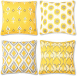 REDEARTH Printed Throw Pillow Cushion Covers-Woven Decorative Farmhouse Cases set for couch, sofa, bed, chair, dining, patio, outdoor, car; 100% Cotton (18x18"; Mustard1) Pack of 4